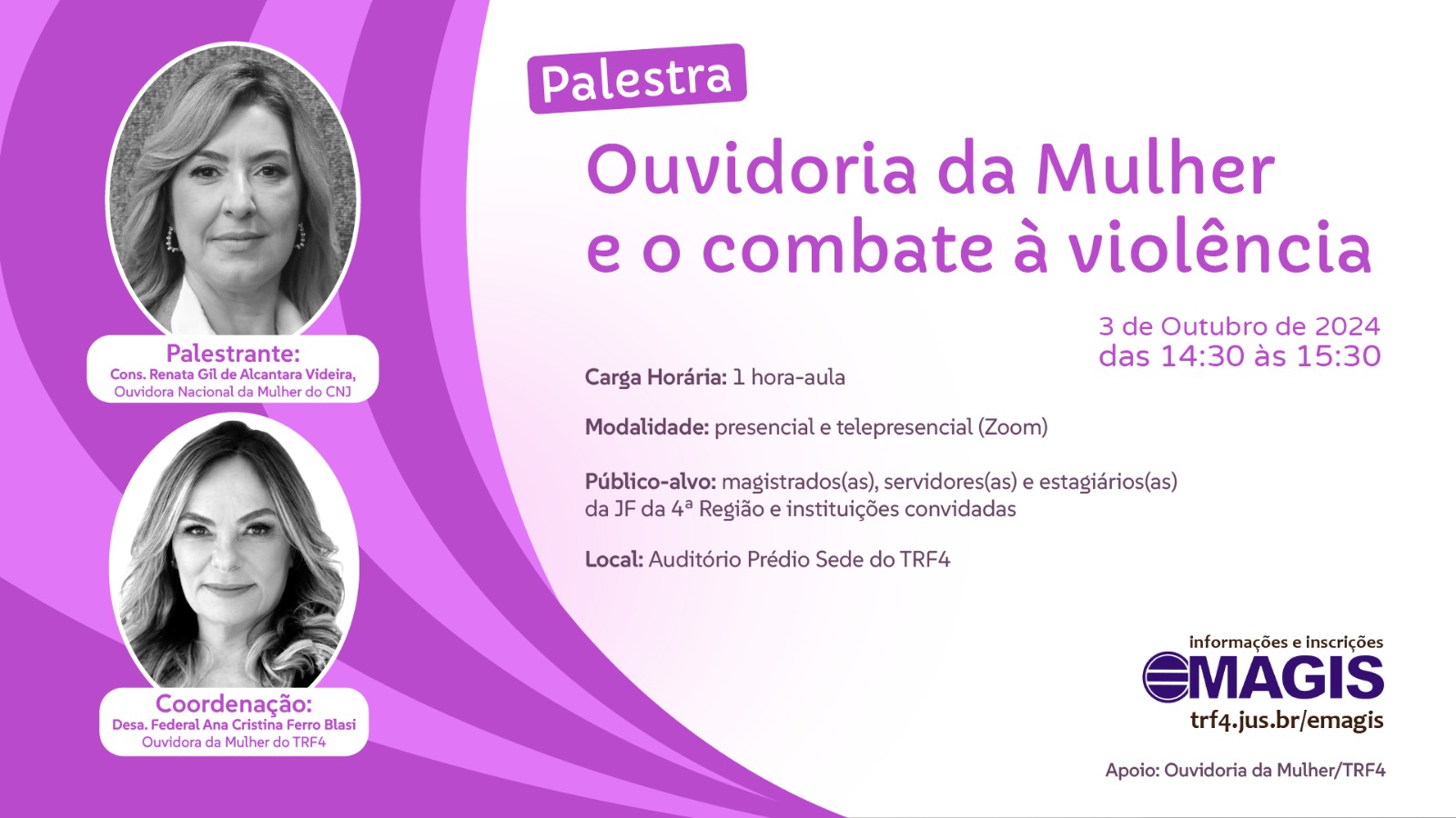 Banner da palestra Ouvidoria da Mulher e o combate à violência