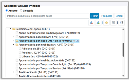 Imagem mostrando o campo onde se marca "assunto" 