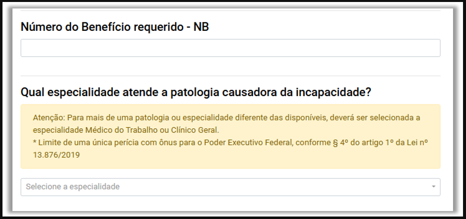 Imagem ilustrativa de onde se indica o número do benefício e da especialidade