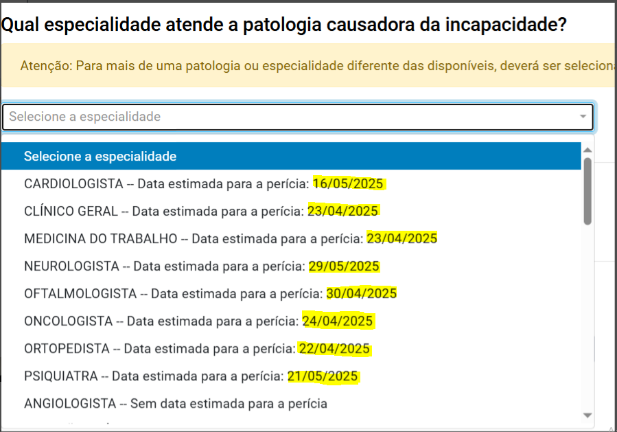 Imagem ilustrativa de onde aparecem as opções de médicos especialistas