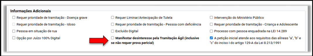Imagem ilustrativa mostrando o campo onde se manifesta desinteresse pela tramitação ágil