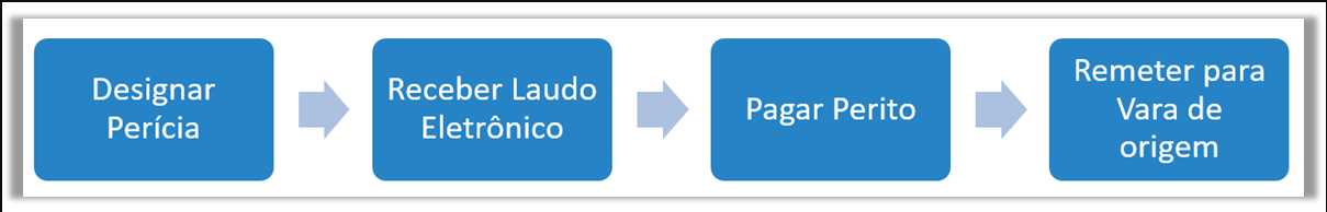 Designar Perícia => Receber Laudo Eletrônico => Pagar Perito => Remeter para Vara de Origem