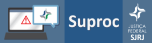 Imagem fundo azul, com desenho notebook à esquerda, simbolo da Justiça Federal sobre posto canto direito superior a figura do notebook, escrito ao centro da imagem SUPROC e a direita o simbolo novamente da JF e escrito Justiça Federal.