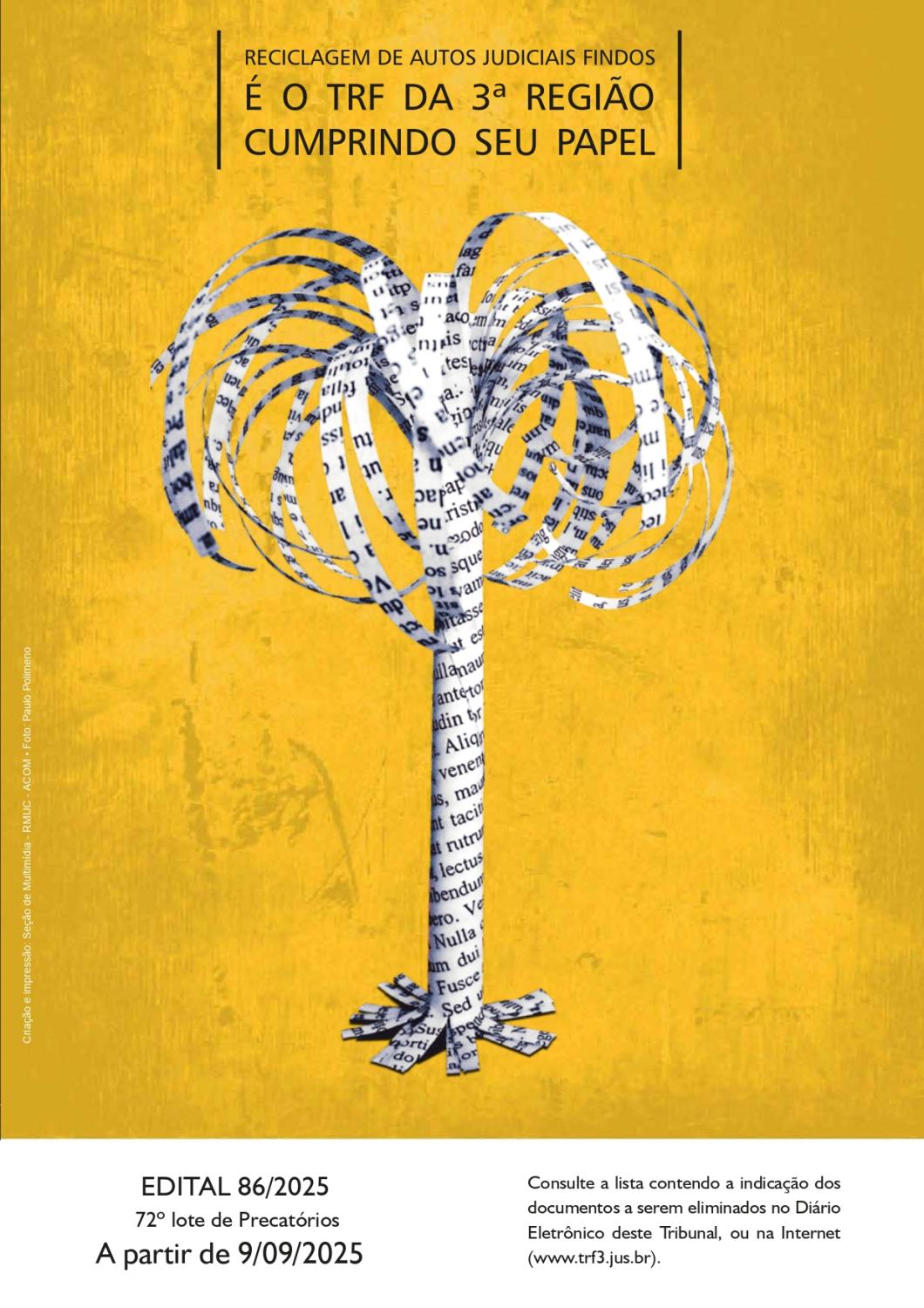 Cartaz da eliminação do 72º lote de precatórios findos e com temporalidade cumprida