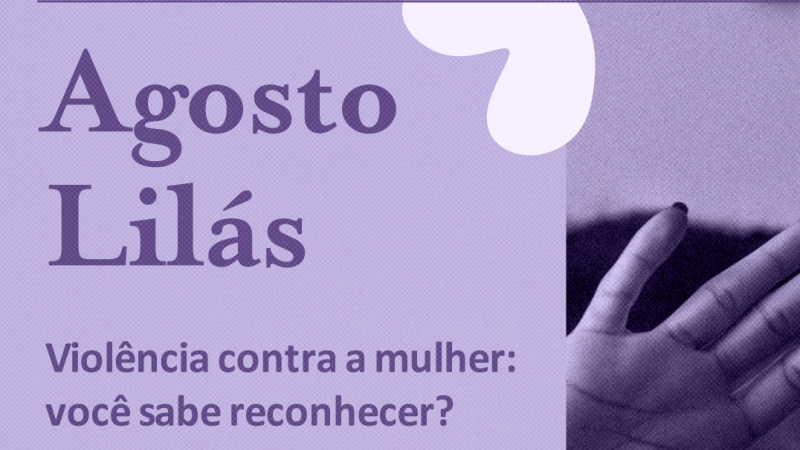 fundo lilar, mão no canto esquerdo como se pedisse para parar, letras em roxo