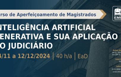 Banner do curso sobre “Inteligência artificial generativa e sua aplicação no Judiciário”