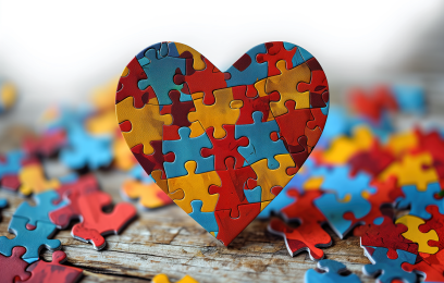 quebra cabeça colorido em formato de coração 