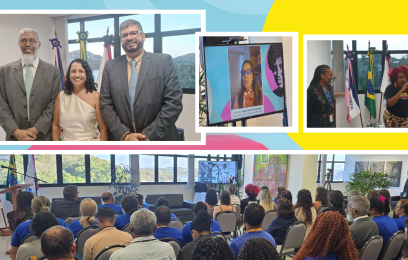 #PraTodosVerem: Montagem com fotos do evento Projeto Memória – Lélia Gonzalez, realizado na Justiça Federal do Espírito Santo. As imagens mostram os debatedores, a participação em vídeo da juíza federal Enara Olímpio Ramos Pinto, representantes da UNEGRO/ES e o público acompanhando a exibição do documentário e o debate.