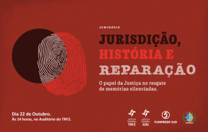 Cartaz do evento com fundo vermelho, letras em preto, vermelho e branco